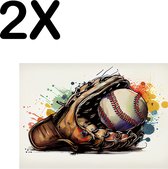 BWK Textiele Placemat - Getekende Honkbal Handschoen - Set van 2 Placemats - 40x30 cm - Polyester Stof - Afneembaar