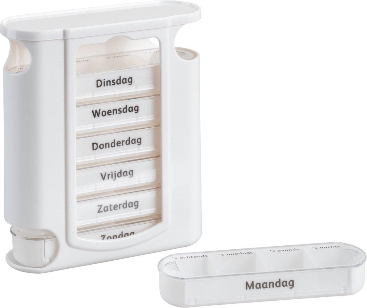 Goedkoopste Pillendoosje voor hele week met Nederlandse tekst | Wit | 7 dagen in verschillende vakjes, 4 vakken per dag | Pillendoos | Pillen box | Medicijndoos | Medicijn box met dagaanduiding Nederlandstalig