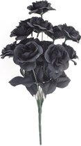 Halloween Bosje met 6 zwarte rozen halloween decoratie 37 cm - Verkleedaccessoires