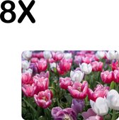 BWK Luxe Placemat - Roze met Witte Tulpen - Set van 8 Placemats - 35x25 cm - 2 mm dik Vinyl - Anti Slip - Afneembaar