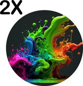 BWK Luxe Ronde Placemat - Gekleurde Verf Splash - Set van 2 Placemats - 50x50 cm - 2 mm dik Vinyl - Anti Slip - Afneembaar