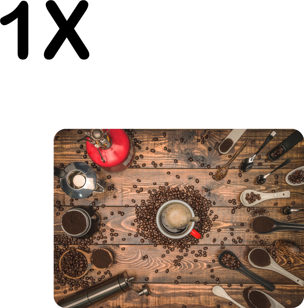BWK Stevige Placemat - Koffie molens en Schepjes - Set van 1 Placemats - 35x25 cm - 1 mm dik Polystyreen - Afneembaar