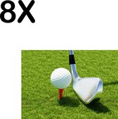 BWK Textiele Placemat - Golfbal en Golfclub op het Gras - Set van 8 Placemats - 35x25 cm - Polyester Stof - Afneembaar