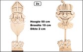 Sint en Piet hoofd van hout 50cm x 17cm - Ongeschilderd - Sinterklaas thema feest verjaardag fun