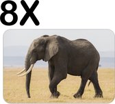 BWK Flexibele Placemat - Lopende Olifant in het Wild - Set van 8 Placemats - 45x30 cm - PVC Doek - Afneembaar