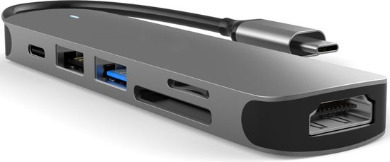 MMOBIEL USB-C Adapter Hub - 6 in 1 USB Docking Station - USB-C naar HDMI 4K, USB-A 3.0, USB-A 2.0 en SD/TF kaartlezer - Opladen met Voeding via USB C - Data-Hub voor Macbook, iPad Air/Pro, Dell, HP, Samsung Galaxy etc. - Aluminium