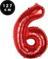 Fienosa Cijfer Ballonnen nummer 6 - Rood - 127 cm - XXL Groot - Helium Ballon - Verjaardag Ballon