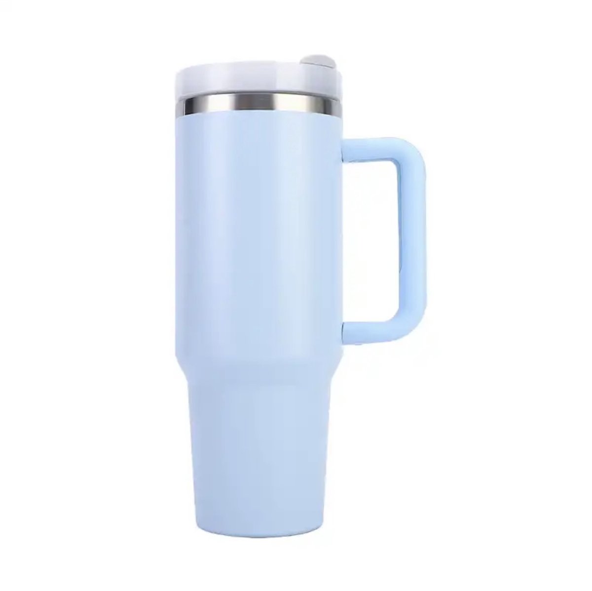 Drinkbeker - Licht Blauw - 1200ML - Drinkfles - Waterfles - Bidon - Beker met deksel - Thermosbeker - Tumbler - Met Rietje Volwassenen - Kinderen - Thermosfles - RVS Fles - Koffie To Go - travel mug - Ijskoffie Beker - Handle