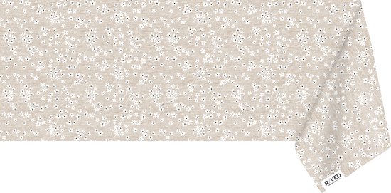 Raved Katoen Tafelzeil Madeliefjes  140 cm x  300 cm - Beige - Bloemen - Waterafstotend - Uitwasbaar Tafelzeil