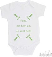 100% katoenen Romper "Papa, zet hem op. Je kunt het!!" Unisex Katoen Wit/sage green (salie groen) Maat 62/68