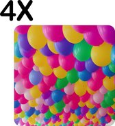 BWK Flexibele Placemat - Feestelijke Ballonnen in Veel Kleuren - Set van 4 Placemats - 40x40 cm - PVC Doek - Afneembaar