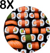 BWK Stevige Ronde Placemat - Heel veel Sushi - Set van 8 Placemats - 40x40 cm - 1 mm dik Polystyreen - Afneembaar