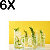 BWK Textiele Placemat - Cocktails met Gele Achtergrond - Set van 6 Placemats - 35x25 cm - Polyester Stof - Afneembaar