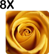 BWK Flexibele Placemat - Close-Up van een Geel / Gouden Roos - Bloem - Set van 8 Placemats - 50x50 cm - PVC Doek - Afneembaar