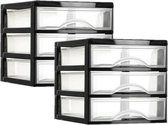 Plasticforte Ladeblokje/bureau organizer 2x lades - zwart/transparant - L18 x B21 x H17 cm - plastic