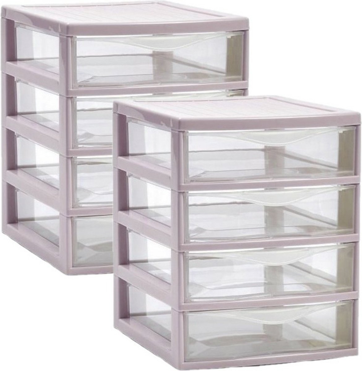 Plasticforte Ladeblokje/bureau organizer 2x lades - oud roze/transparant - L18 x B21 x H23 cm - plastic