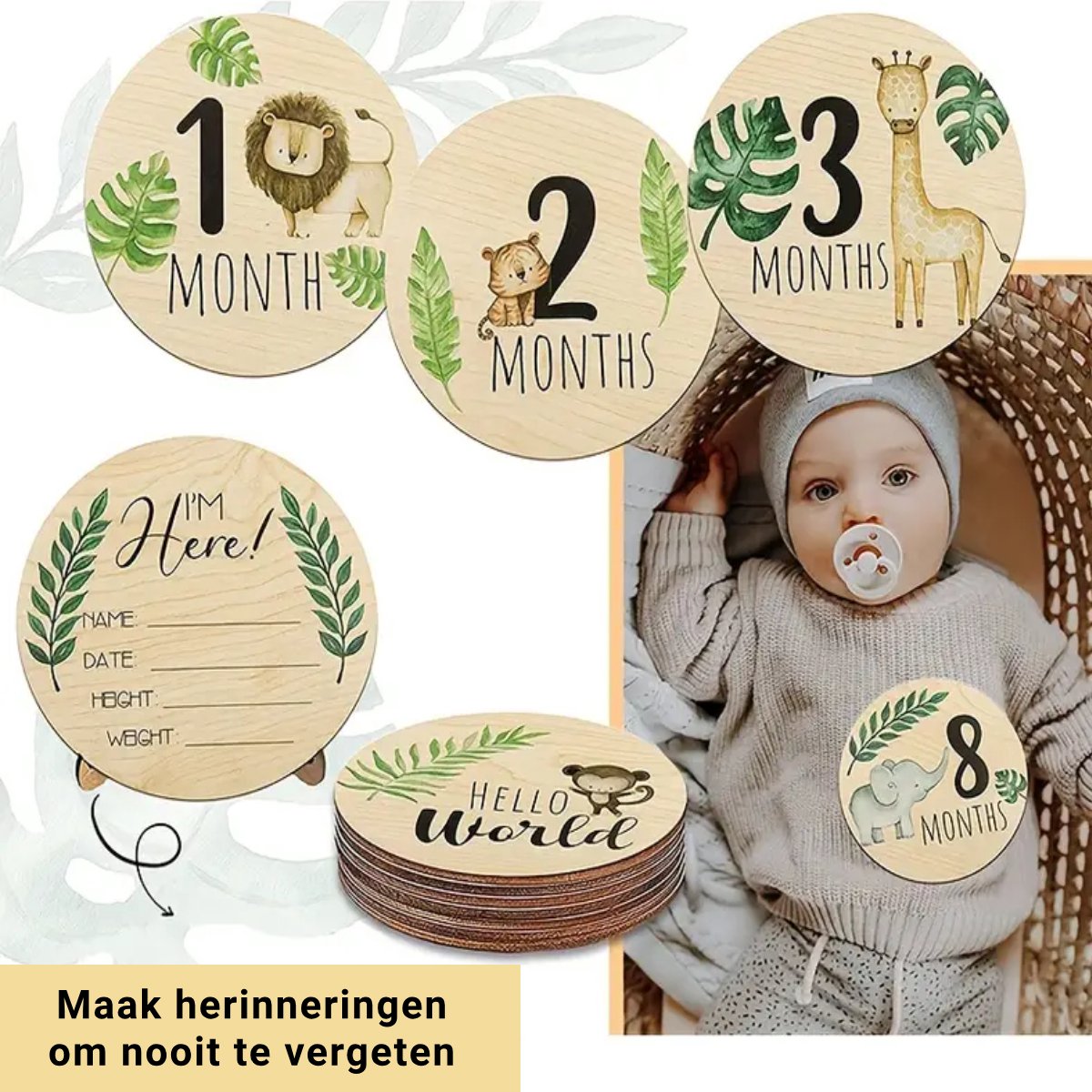 Lot de 3 cartes de jalons pour bébé, bloc en bois, carré gravé, cadeau de  naissance pour nouveau-né, Souvenir, photographie, accessoires