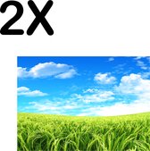 BWK Textiele Placemat - Groen Gras met Blauwe Lucht en Witte Wolken - Set van 2 Placemats - 40x30 cm - Polyester Stof - Afneembaar