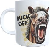 Grappige koffie beker - thee mok - paard - spreuk buck off - horse