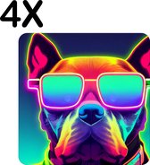 BWK Luxe Placemat - Hond met Zonnebril in Neon Kleuren - Set van 4 Placemats - 40x40 cm - 2 mm dik Vinyl - Anti Slip - Afneembaar