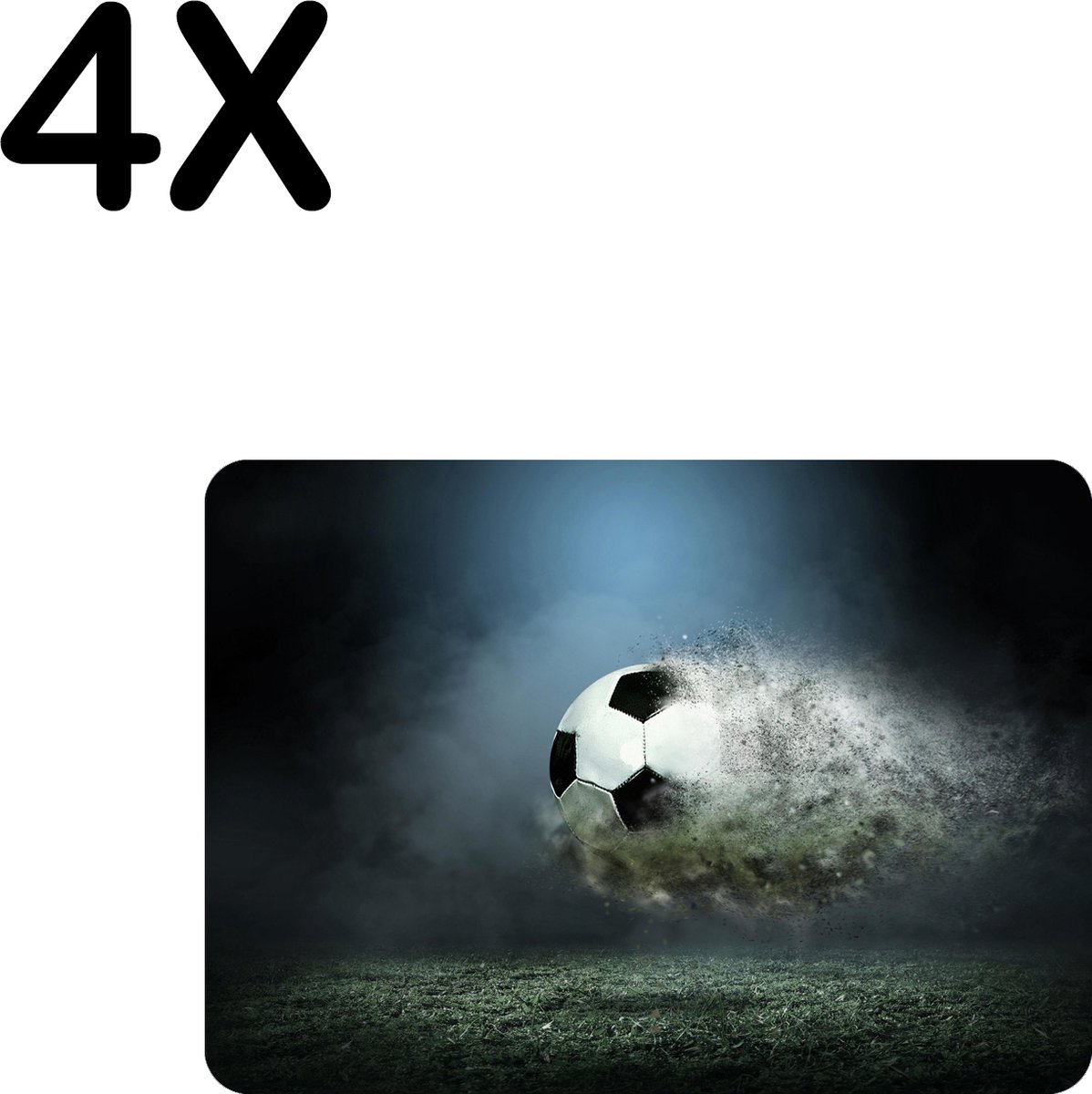BWK Stevige Placemat - Ontploffende Voetbal boven het Gras - Set van 4 Placemats - 35x25 cm - 1 mm dik Polystyreen - Afneembaar