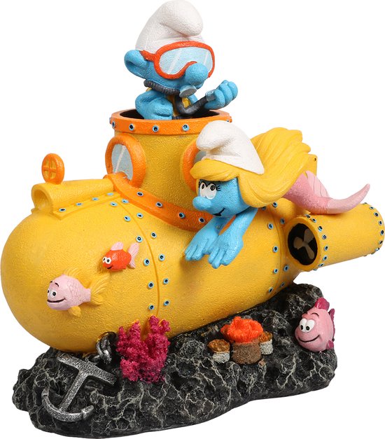 Foto: Smurfs aquadella aquariumdecoratie vissen smurfen onder water duikboot 15 8x10 8x16cm meerkleurig 1st