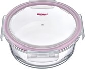 Récipient alimentaire en Verres , rond, capacité : 400 ml, passe au micro-ondes et au four, verre/silicone/plastique, transparent/rouge, E1