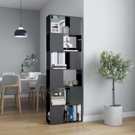 The Living Store Kamerverdeler - Boekenkast 60x24x186 cm - Hoogglans grijs