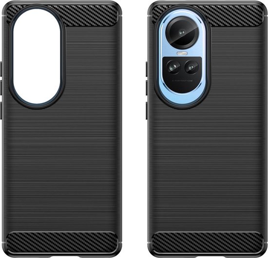 Coque Oppo Reno10 - MobyDefend TPU Gel Case - Métal Brossé + Aspect Carbone - Zwart - Étui pour Téléphone Portable - Étui de Téléphone Adapté pour: Oppo Reno10