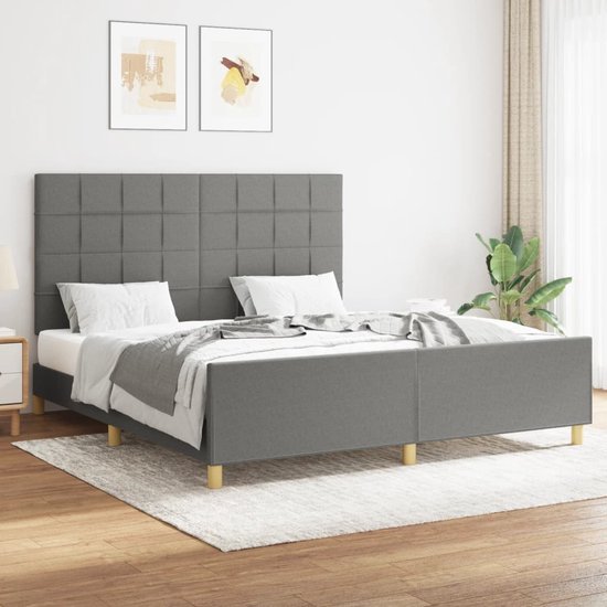 The Living Store Bedframe Donkergrijs - 203x166x118/128cm - verstelbaar hoofdeinde