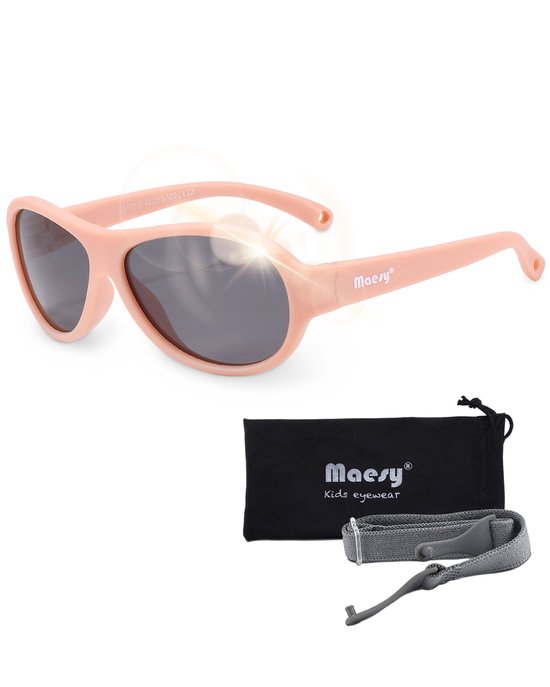 Maesy - baby zonnebril Joya - 0-2 jaar - flexibel buigbaar - verstelbaar elastiek - gepolariseerde UV400 bescherming - jongens en meisjes - babyzonnebril ovaal - licht roze