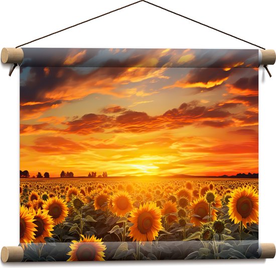 Textielposter - Bloemen - Veld - Zonnebloemen - Zon - 40x30 cm Foto op Textiel