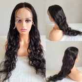 Braziliaanse Remy pruik 28 inch - donkerbruine golf echte menselijke haren -real human hair front 13x1 lace wig
