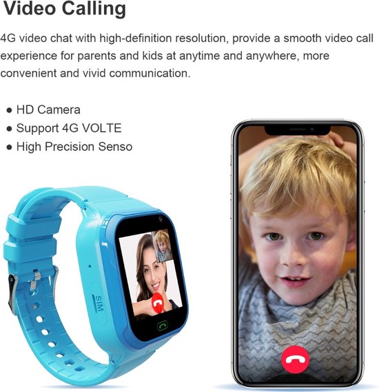 WyWiS® Smart Watch Enfants Blauw + Carte SIM - Montre GPS Enfant - Appels  vidéo 4G 