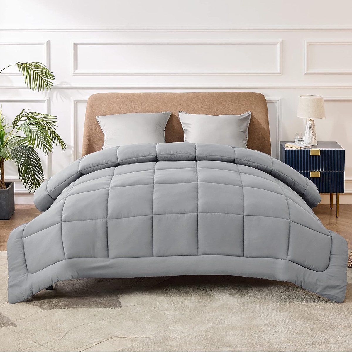 Winterdekbed, 200 x 200 cm, warm en zacht, dekbed 200 x 200 cm, vulling 450 gsm, Oeko-Tex Tex, dekbed voor mensen met allergieën, grijs