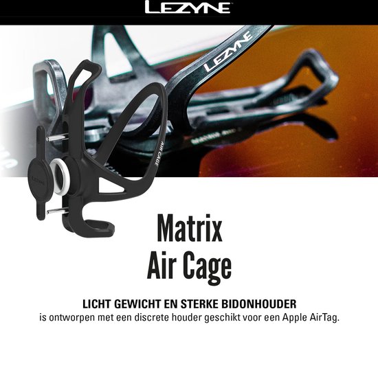 Lezyne Matrix Air Cage - Bidonhouder voor fiets - Geschikt voor Apple AirTag - Anti-diefstal - Waterproof IP76 - Composiet Matrix - 147 x 83 x 90 mm - Zwart van Lezyne — afbeelding 2