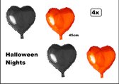 4x Folieballon Hart zwart/oranje (45 cm) - Halloween - Creepy griezelnight bruid hartjes ballon feest festival - Deze ballon wordt NIET standaard geleverd met helium of lucht.