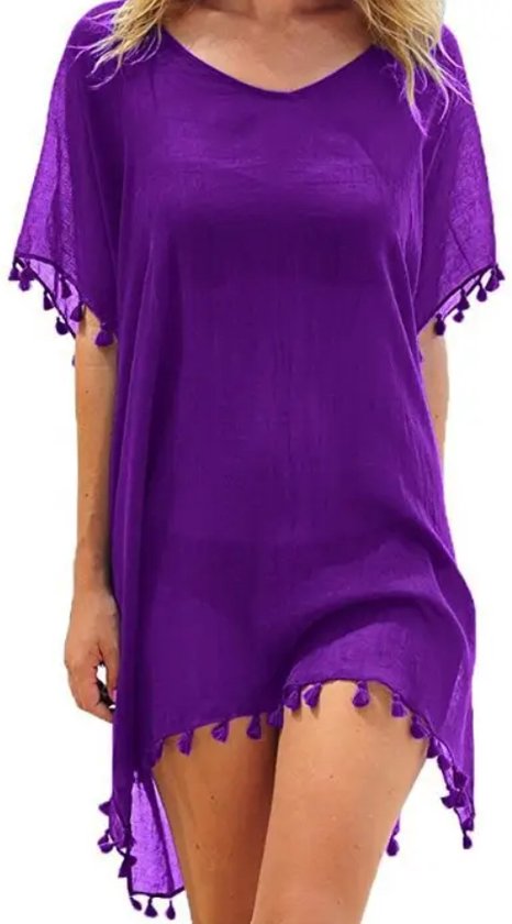 ASTRADAVI Robe Paréo - Robe Paréo Tenue de Plage - Tenue de Plage Femme à Franges - Violet