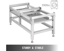 Wasmachineverhoging 268 kg, Wasmachine Verhoger Voetstuk 122 x 66 x 56 cm, Wasmachine Basisstandaard met 2 Plank, Wasmachine Basis Aluminiumlegering en Roestvrij Staal, Onderstel Voor Wasmachine