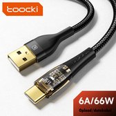 Toocki Usb C Kabel 2.0 - Ultra Fast Charging - Oplaadkabel USB-A naar USB-C - 6A - 2 Meter - Nieuw Design - Apple MacBook/iPad, Samsung Galaxy/Note, OnePlus - Tot 8 Keer Sneller - Nylon - Zwart