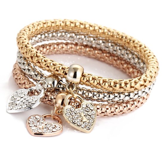 Sorprese armband - Marbella - hartje II - goud/zilver/rosé - armband dames - 3 delig - cadeau - Model R - Cadeau
