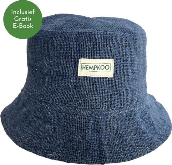 HEMPKOO Bucket Hat - Duurzaam Hennep Vissershoedje – Hoed Heren/Dames - Handgemaakt in Nepal – Blauw