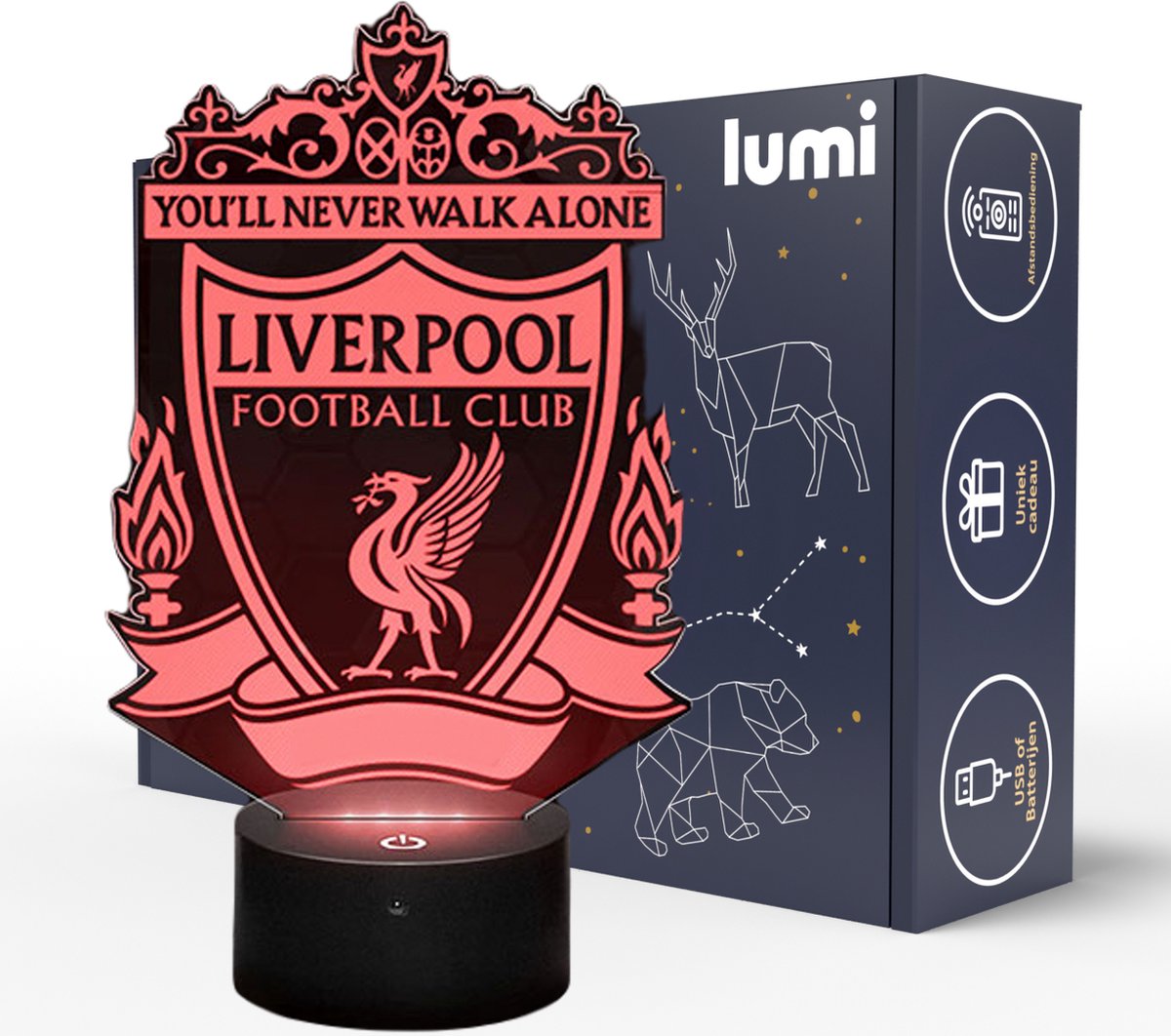 Lumi 3D Nachtlamp - 16 kleuren - Liverpool FC - Voetbal - LED Illusie - Bureaulamp - Sfeerlamp - Dimbaar - USB of Batterijen - Afstandsbediening - Cadeau