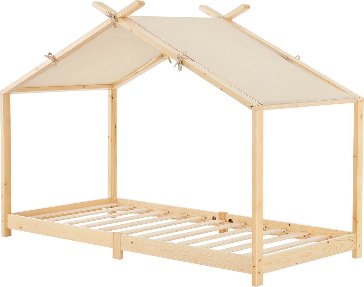 en.casa Kinderbed Brome huisbed 90x200 cm houtkleurig en beige [en.casa]