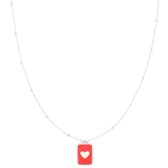 OOZOO Jewellery - Zilverkleurig/rode ketting met een hart plaatje - SN-2051