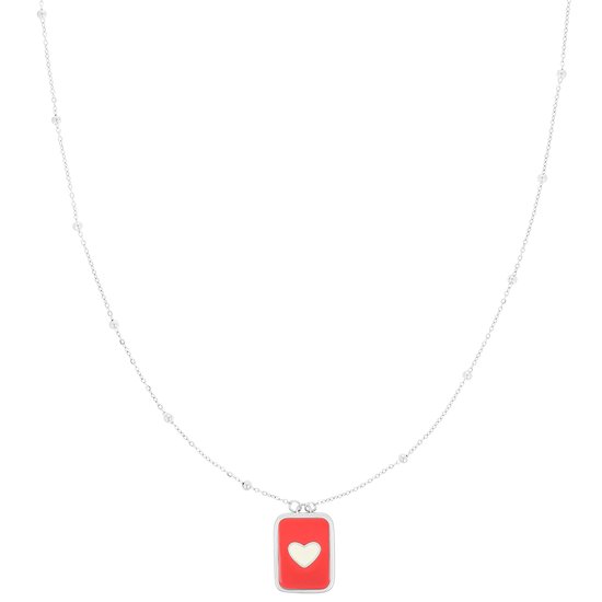 OOZOO Jewellery - Collier argenté/rouge avec une plaque coeur - SN-2051