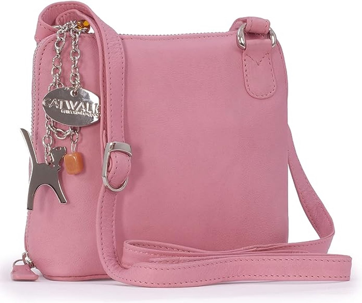 Catwalk Collection Handbags - Dames kleine Leren Cross Body Tas/Mini Schoudertas met lange verstelbare riem - LENA