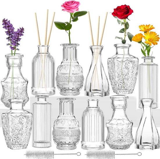 Petits vases ensemble de 12 mini vases en verre vintage mariage cristal  clair vase à... | bol