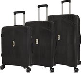 SB Travelbags 3 delige kofferset 4 dubbele wielen trolley - Zwart - TSA slot