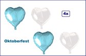 4x Folieballon Hart Oktoberfest (45 cm) - lichtblauw en wit - Apres ski huwelijk bruid hartjes ballon feest festival liefde white - Deze ballon wordt NIET standaard geleverd met helium of lucht.